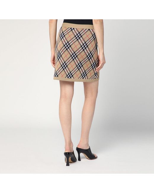 Burberry Natural Wool And Mohair Blend Check Mini Skirt