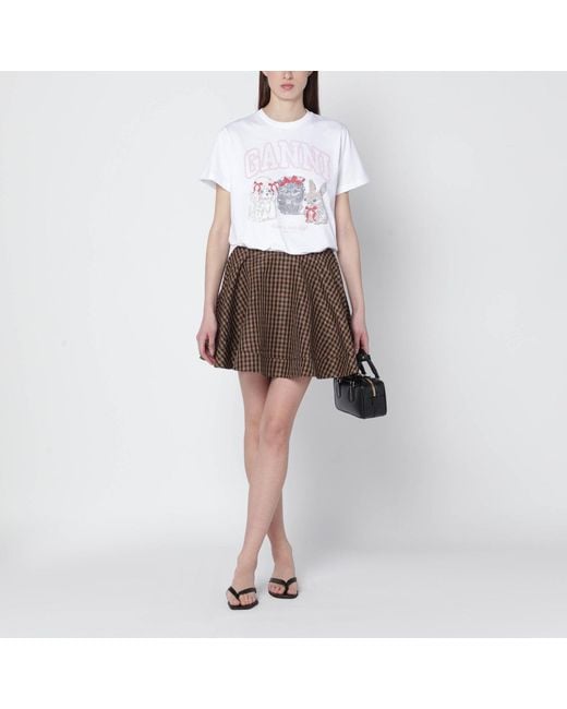 Ganni Brown Gingham Flared Mini Skirt