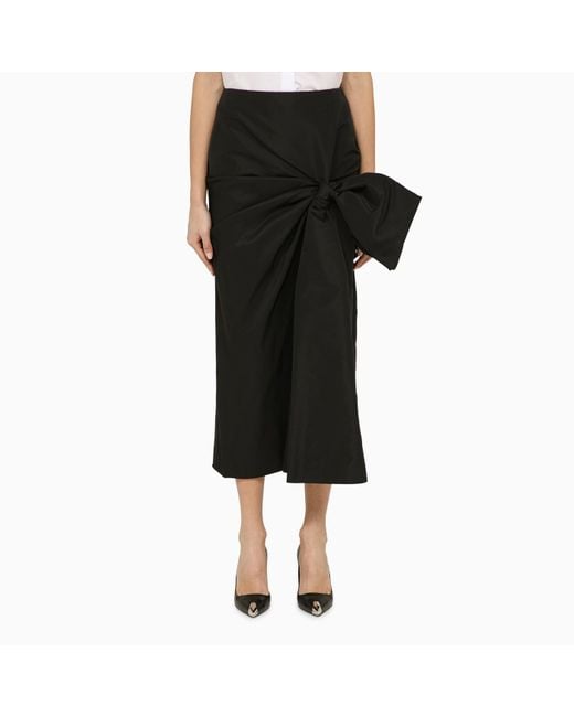 Alexander McQueen Black Bow-embellished Slim-fit Woven Midi Skirt