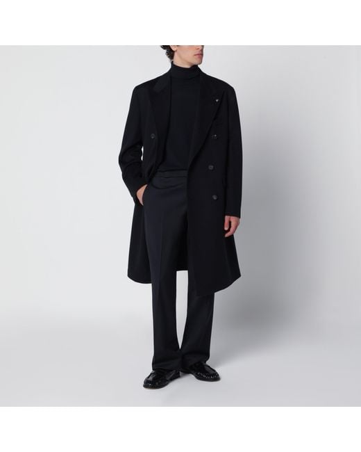 Tagliatore Black Double-Breasted Wool Coat for men