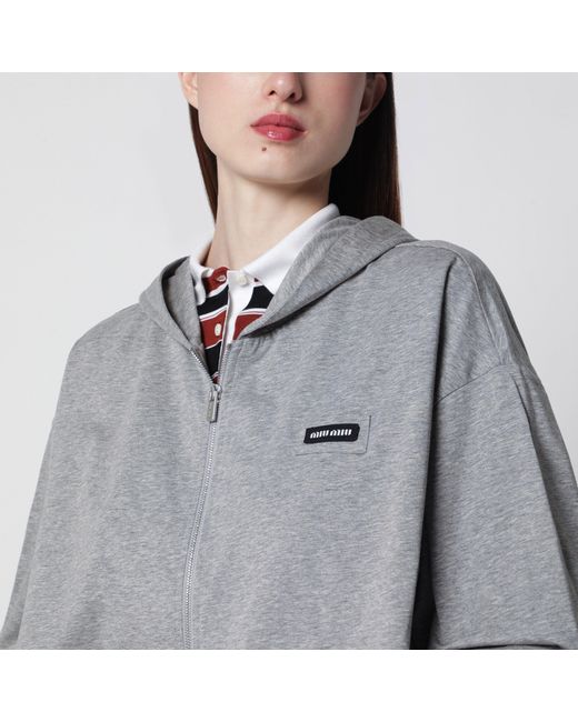 Miu Miu Gray Cotton Zip-Up Sweatshirt