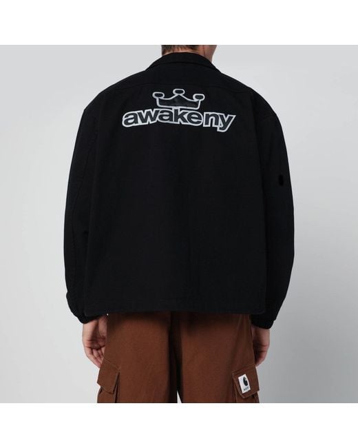 AWAKE NY Black Zip Up Overshirt With Logo for men