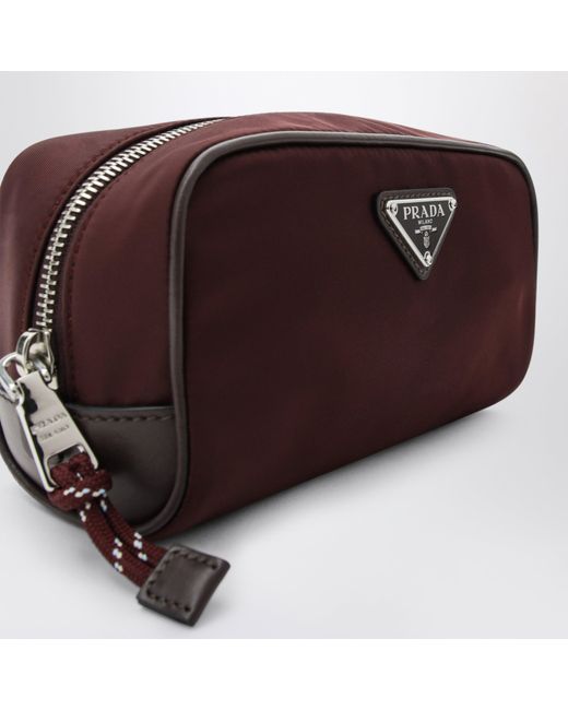 Prada Brown Speedrock Re-Nylon And Leather Pouch for men
