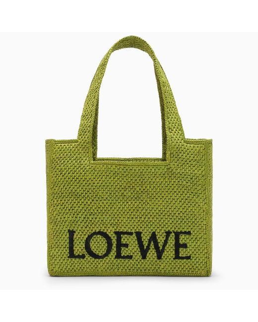Borsa font media meadow green in raffia di Loewe