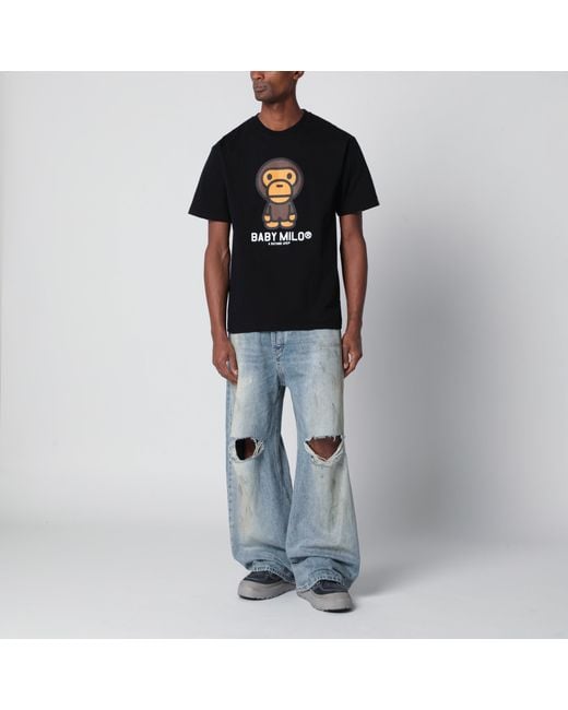 A Bathing Ape Black T-Shirt With Baby Milo Print for men