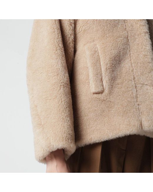 Max Mara Natural Light Alpaca And Wool Teddy Cropped Coat