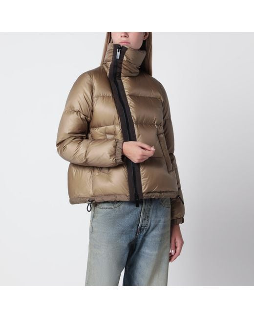 Sacai Brown Down Jacket With Asymmetrical Zip