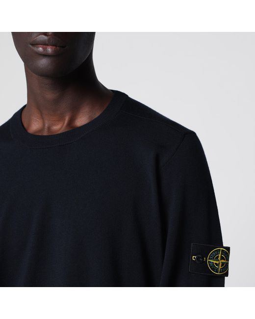 Stone Island Blue Wool Crew-Neck Sweater for men