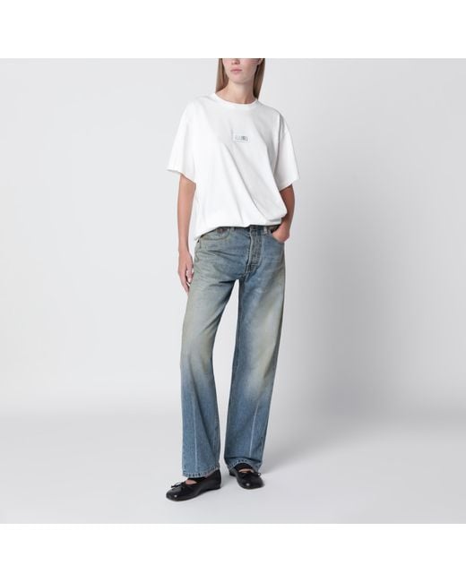 MM6 by Maison Margiela White Cotton Jersey T-Shirt With Logo Patch