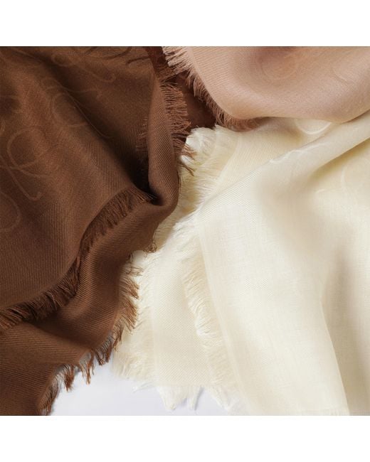 Loewe Natural Wool And Silk Jacquard Scarf With Fringe