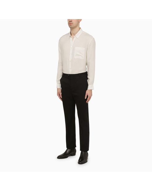 Camicia cassandre a righe in seta di Saint Laurent in White da Uomo