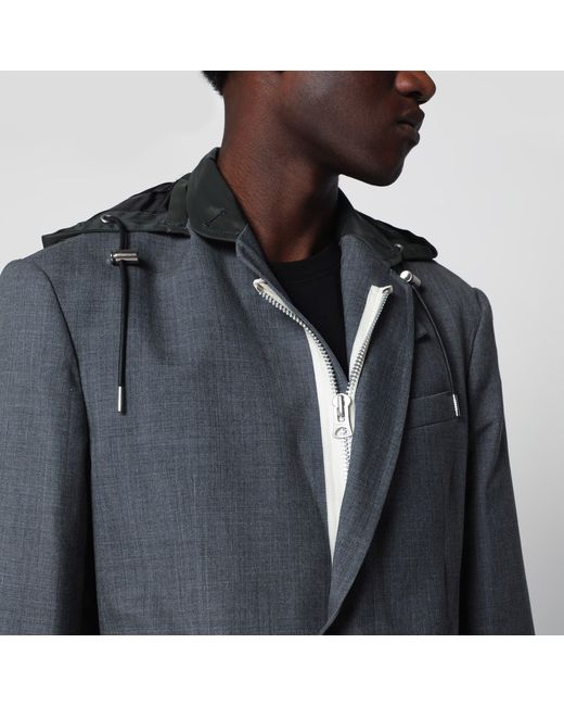 Sacai Gray Khaki Wool And Nylon Jacket for men