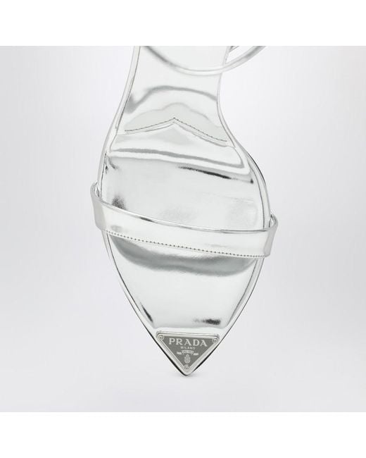 Prada White Metallic Leather High Sandals