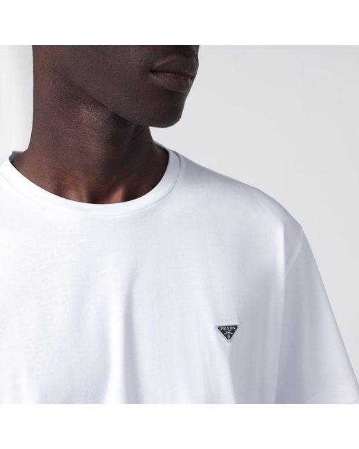 Prada White Boxy Cotton Crew-Neck T-Shirt With Triangle Logo for men
