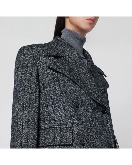Giacca over corta grigia scura rigata di Dolce & Gabbana in Black