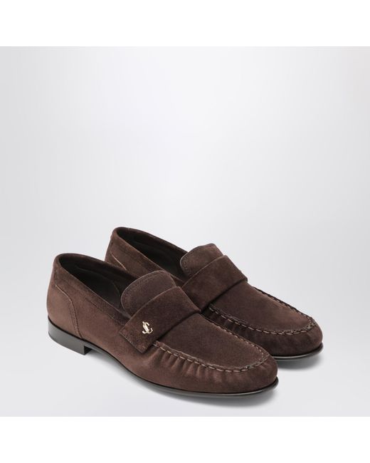Jimmy Choo Brown Ellis Suede Leather Loafers In Chocolate