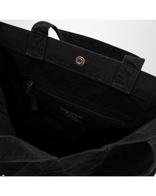Borsa tote grande in canvas nera con logo di Polo Ralph Lauren in Black da Uomo