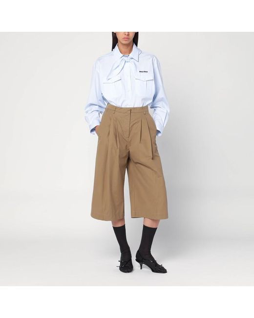 Camicia azzurra/bianca a righe con sciarpa di Miu Miu in White