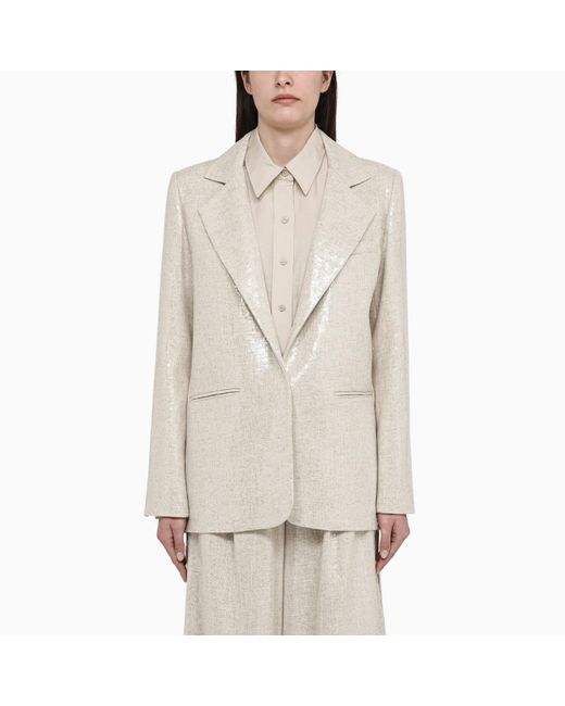 FEDERICA TOSI Natural Single-breasted Linen-blend Jacket With Micro Sequins