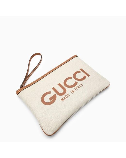 Bustina beige in canvas con logo di Gucci in Natural