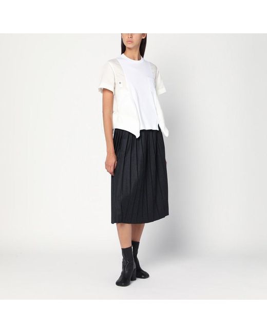 T-Shirt En Coton Et Nylon Sacai en coloris White