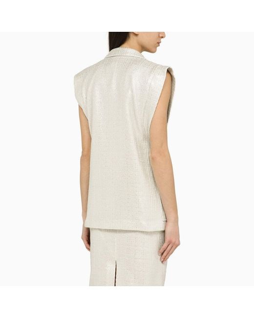 FEDERICA TOSI White Silver Double-breasted Cotton-blend Waistcoat