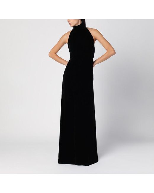Max Mara Black Schwarzes Langes Kleid Aus Rasiertem Samt