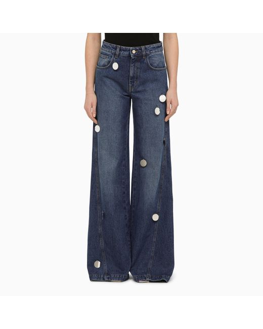 David Koma Blue Wide Denim Jeans With Mirrors