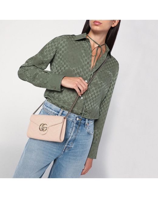 Gucci Pink Gg Marmont Wallet With Chain