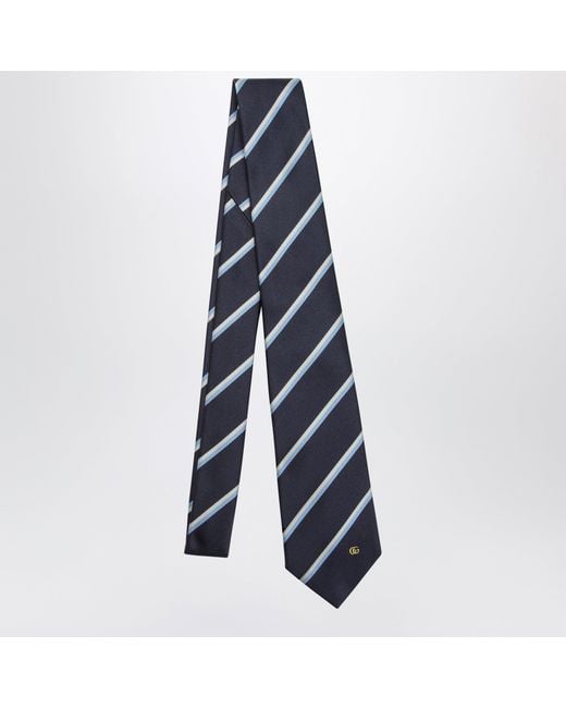 Gucci Blue Striped Silk Jacquard Tie With Double G for men