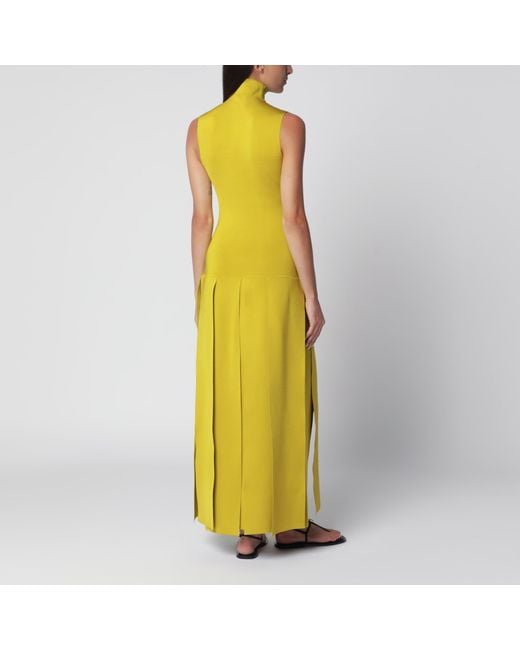 Alaïa Yellow Lime Pleated Knit Maxi Dress