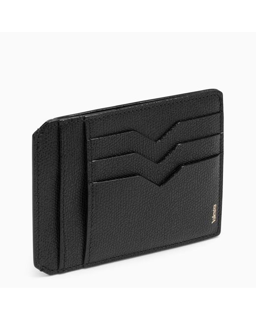 Valextra Black Leather Horizontal Card Holder for men