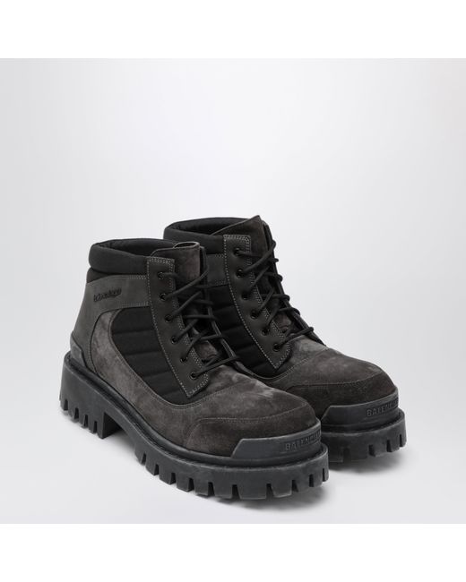 Balenciaga Black Combat Strike Low Lace-Up Suede Boots for men