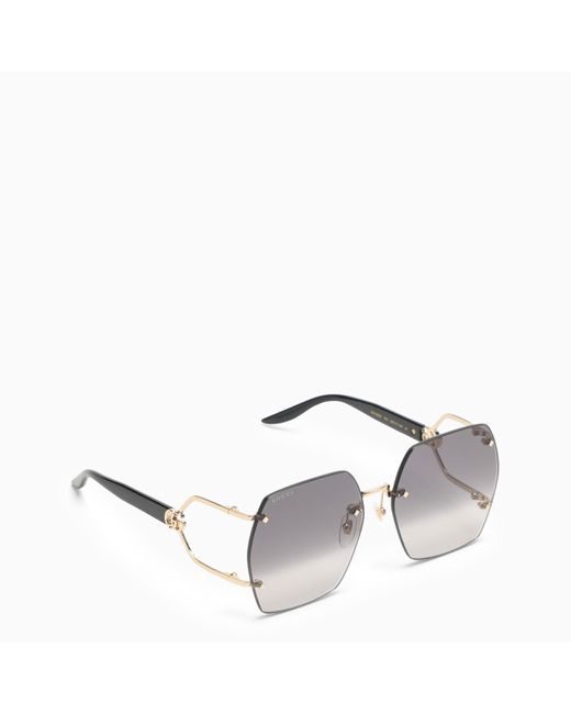Gucci Gray Gold And Black Hexagonal Sunglasses