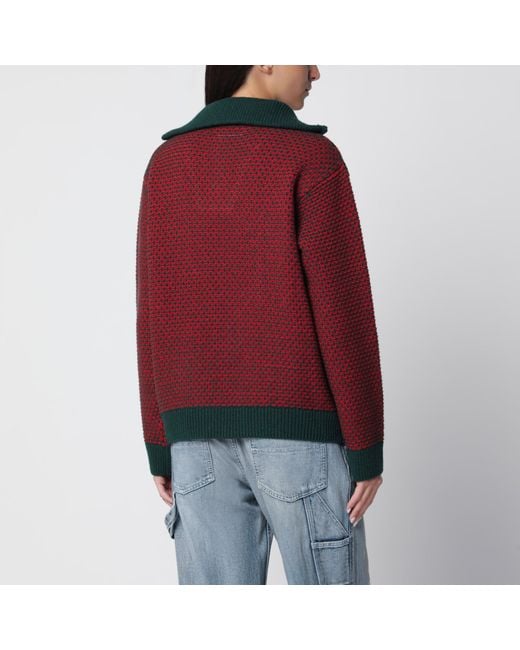 MM6 by Maison Margiela Red Forest Wool Blend Jacquard Knit Sweater
