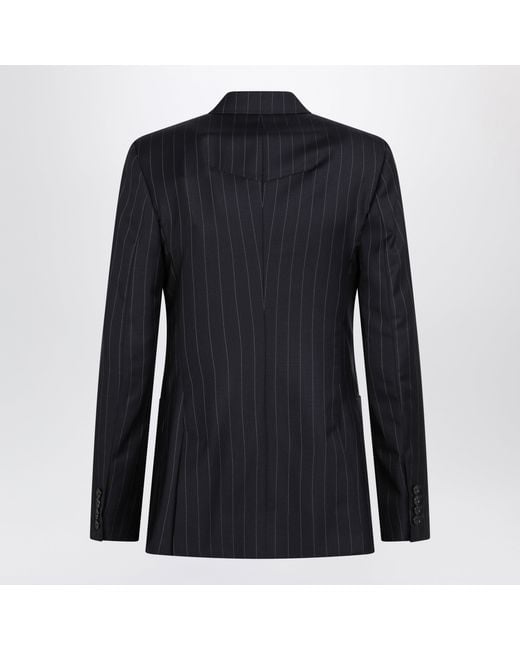 Givenchy Blue Double-Breasted Pinstripe Wool Jacket, Dark