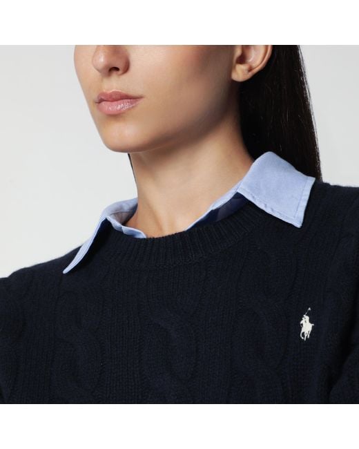 Polo Ralph Lauren Black Crewneck Cable-Knit Wool And Cashmere Sweater