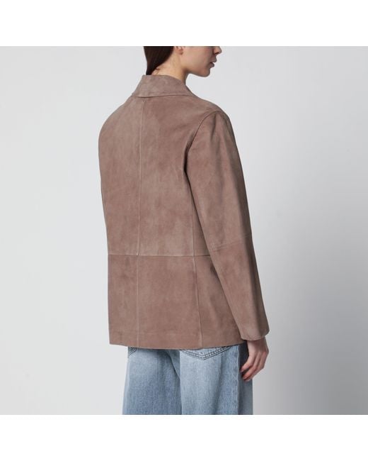 Max Mara Brown Single-Breasted Hazelnut Suede Jacket
