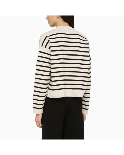 AMI Chalk White/black Striped Cotton And Wool Jumper