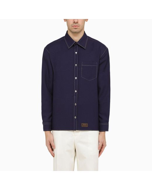 Gucci Blue Royal Drill Shirt With Contrasting Stitching for men