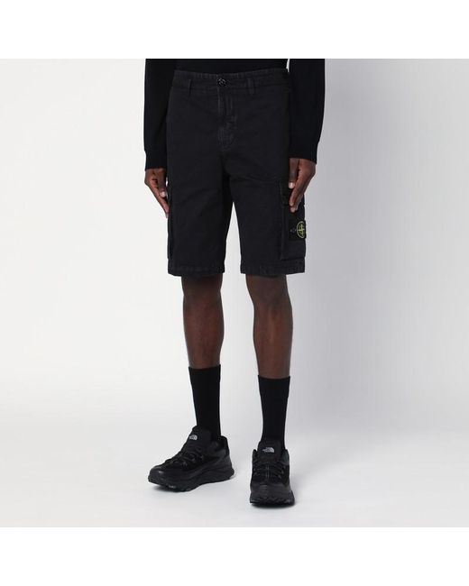 Stone Island Black Cotton Cargo Bermuda Shorts for men