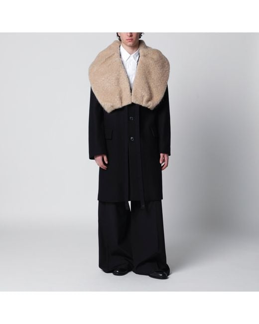 Dries Van Noten Black Coat With Removable Neckline for men