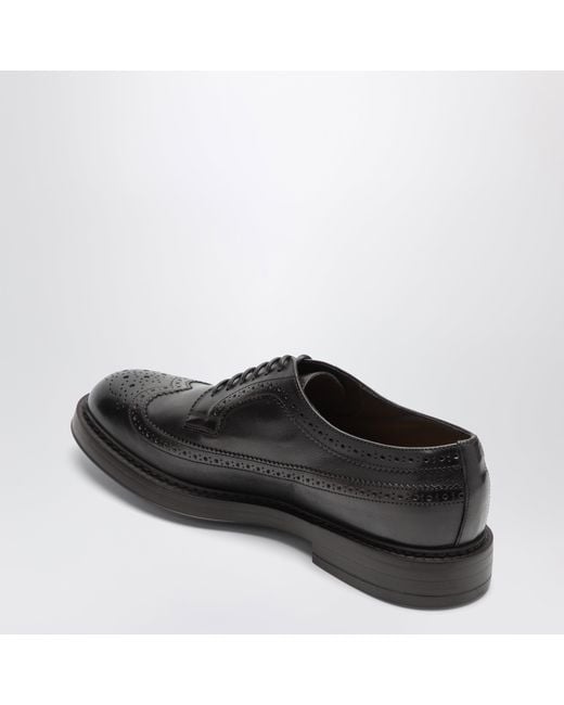 Doucal's Black Dark Leather Derby Shoes With Brogue Detailing for men