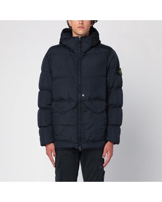 Stone Island Blue Navy Down Jacket With Logo for men