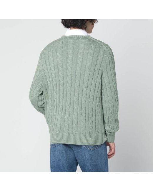 Polo Ralph Lauren Grün-Grauer Baumwoll-Zopfpullover in Green für Herren