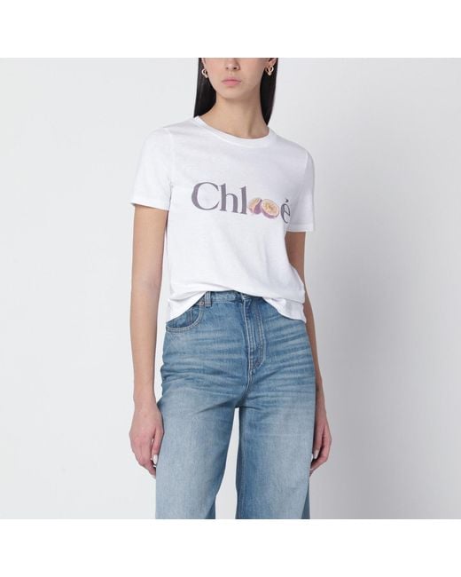 Chloé Blue T-Shirt With Logo Print