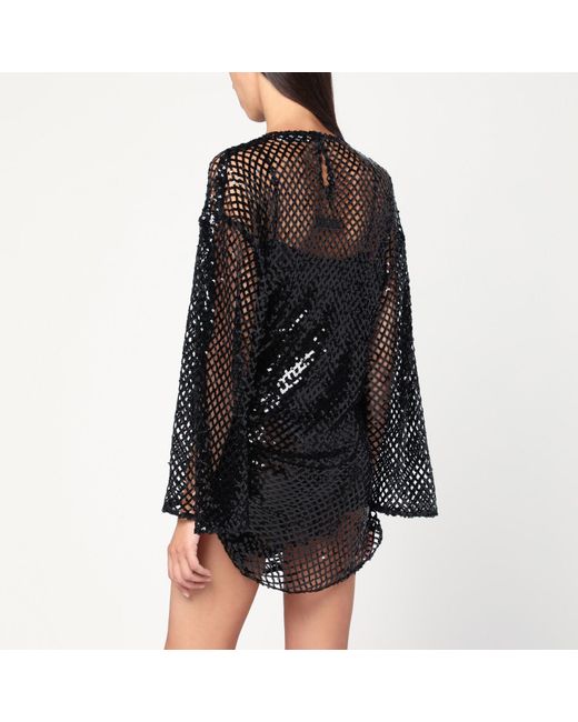 The Attico Black Mesh Mini Dress With Sequins