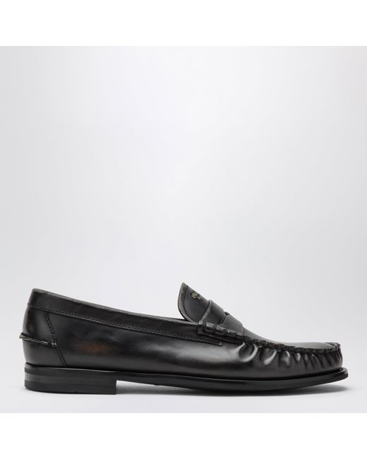 Prada Black Cognac Aged Leather Loafers for men