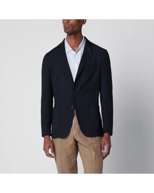 Santaniello Blue Single-Breasted Wool-Blend Jacket for men