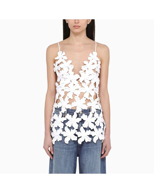 Valentino White Piqué Top With Embroidery